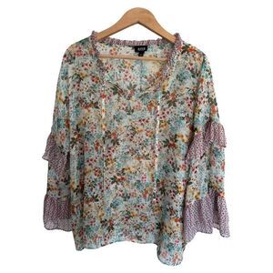a.n.a Women's Plus XXL Floral Peasant Blouse Boho